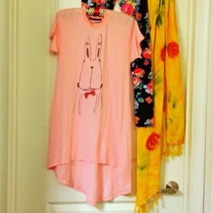 Wildfox dream pink rabbit hi low tee