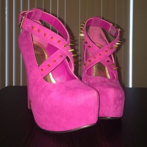 Fuchsia Baker Heels with Gold Spikes - Size 5.5