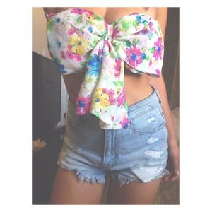 Floral Bow Style Bandeau Top
