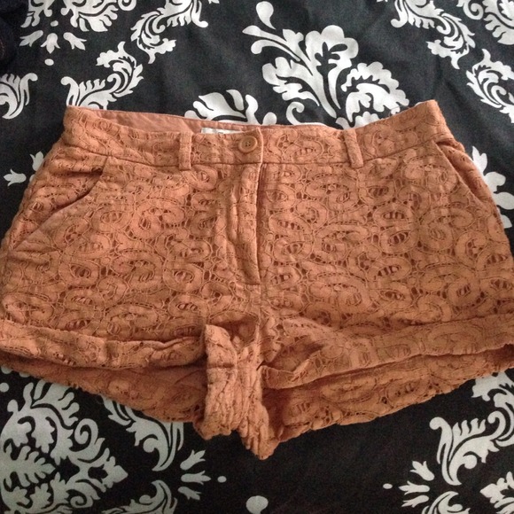 Orange lace high rise shorts