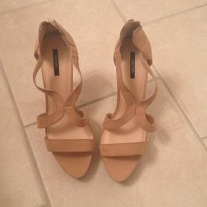 Nude suede strapped heels