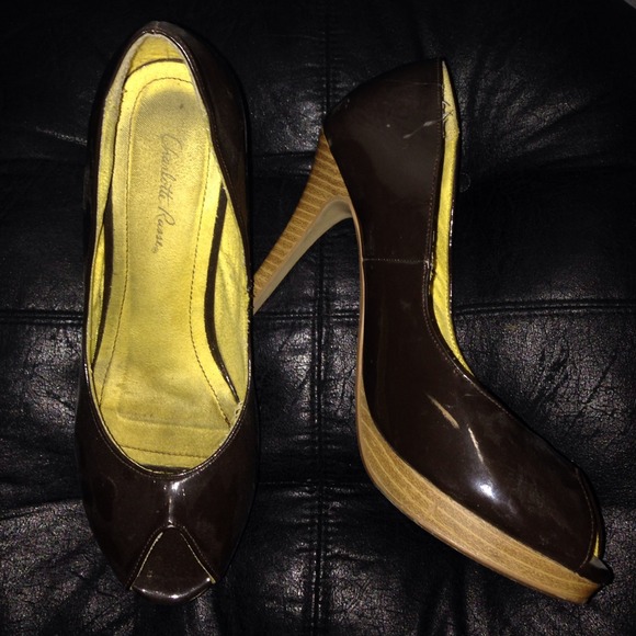 Brown patent leather heels