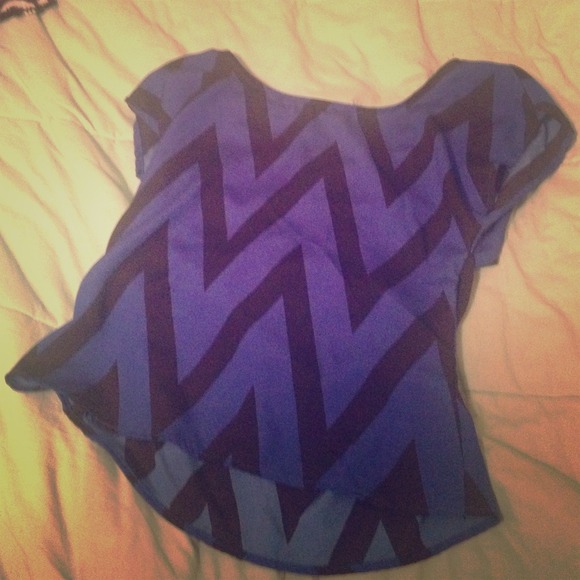 blue and black chevron cut out blouse