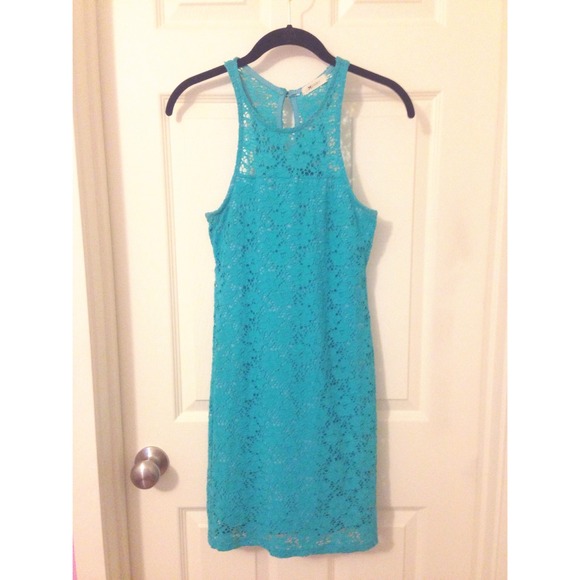 Turquoise Floral Pattern Body-Con Dress