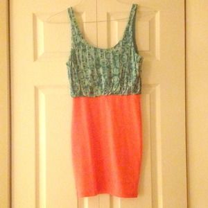 Lulu's turquoise & coral mini dress