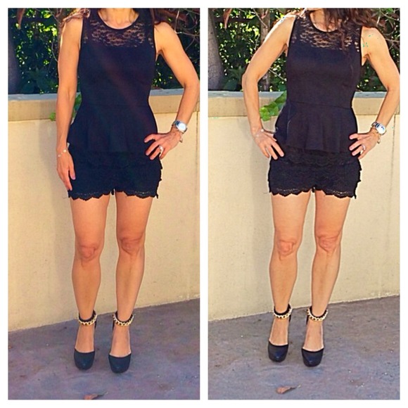 Tops - Black lace trim peplum top ONE DAY SALE
