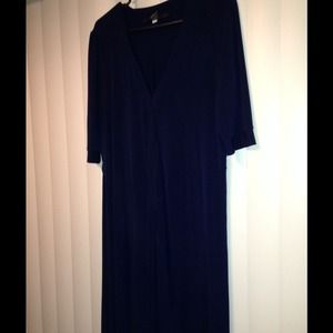 Navy blue 3/4 sleeve wrap dress.