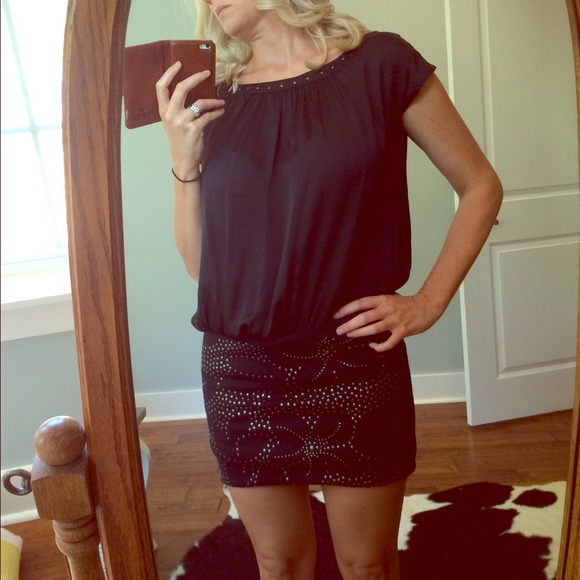 bebe Dresses & Skirts - Bebe black dress with studded skirt