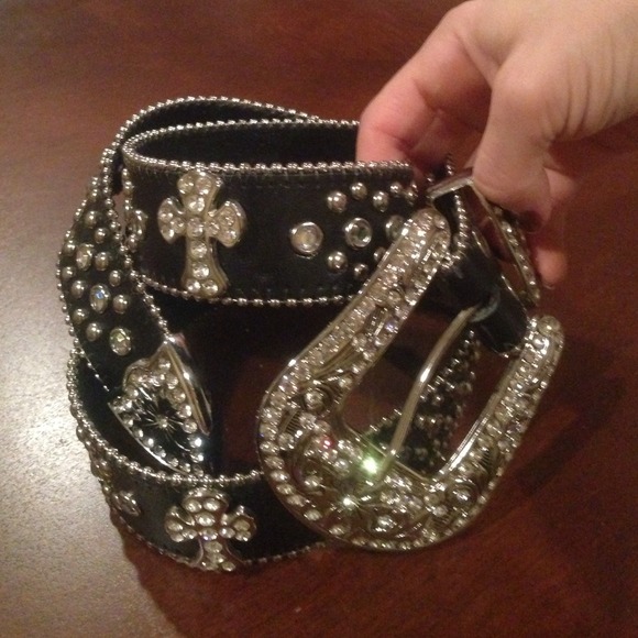 Accessories - Genuine leather belt rhinestones cross buckle