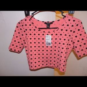 Pink Heart Crop Top f21