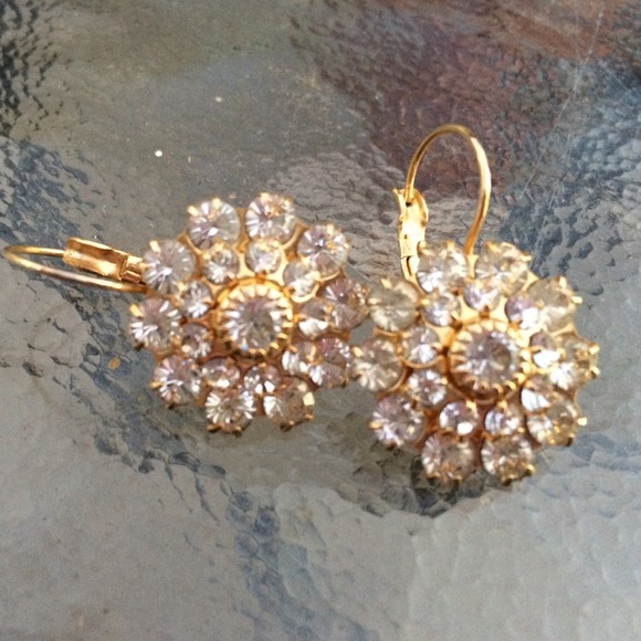 Crystal stone lever back earrings (antique)