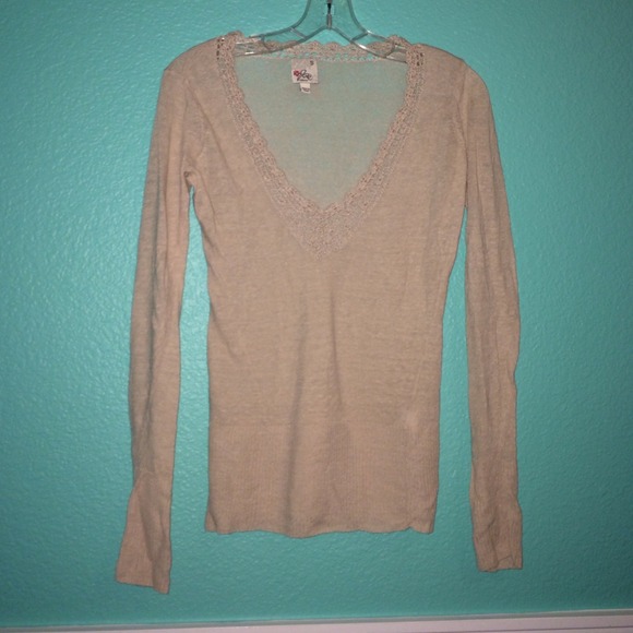 Joie Slub Linen Crochet Trim Sweater M