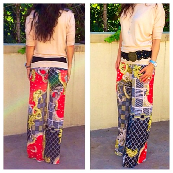 New print fold waist palazzo pants - Picture 2 of 3