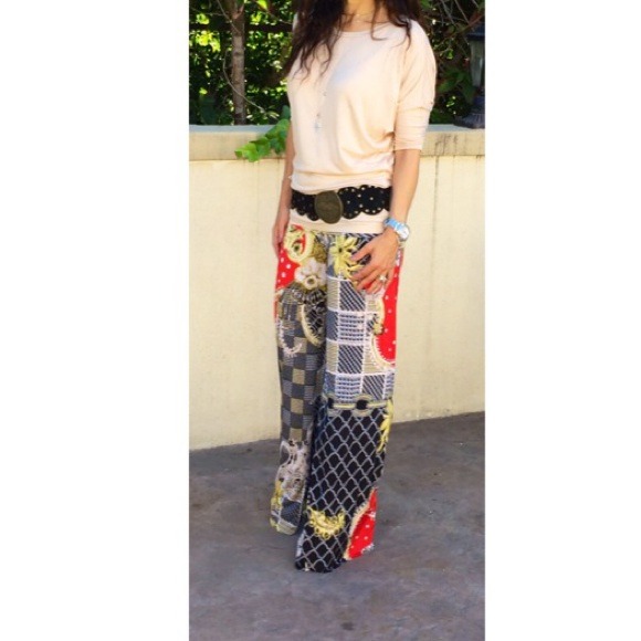 New print fold waist palazzo pants - Picture 3 of 3