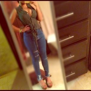 Olive green button up blouse