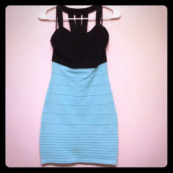Forever 21 Black and Mint Bandage Dress