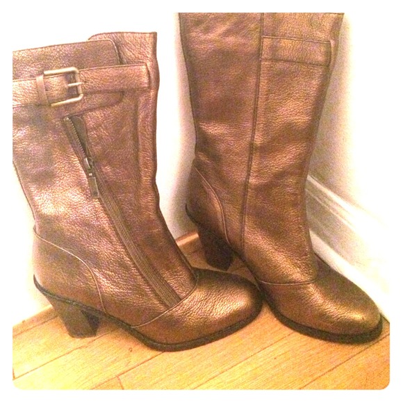 Bronze metallic leather tall boots