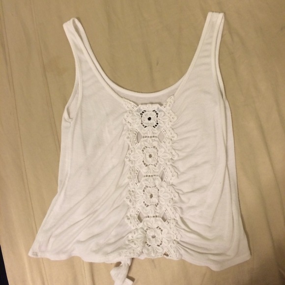 S WetSeal White Tank Top w/ Lace Back Design