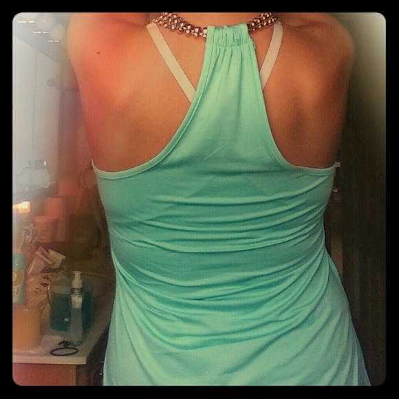 flowy blue tank w/ unique gold beading