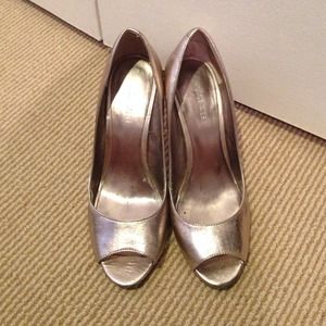 Nine West Pewter Peeptoe Pumps