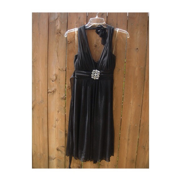 Black Halter Dress with Broach NWOT