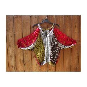 Multi pattered top with cutout sleeves