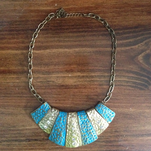 Teal & Gold tribal necklace