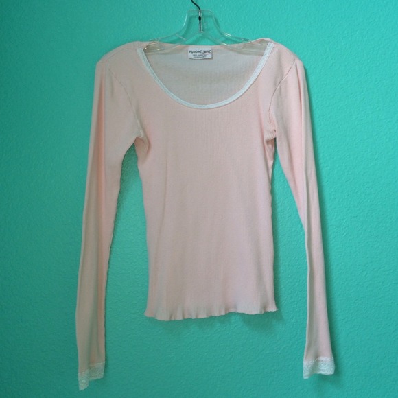 🎀sale🎀 Michael Stars Blush Ribbed Lace Trim Tee
