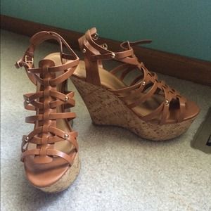 Charlotte Russe Tan strappy wedges