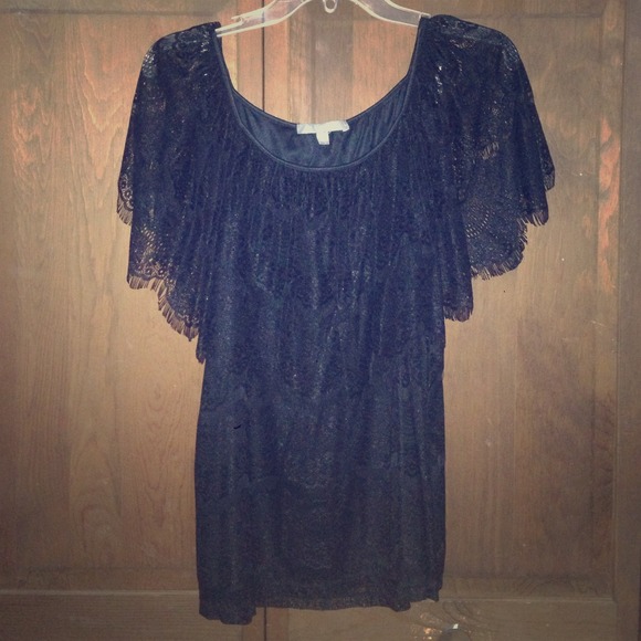Black lace layered lace top