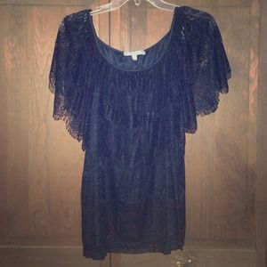 Black lace layered lace top