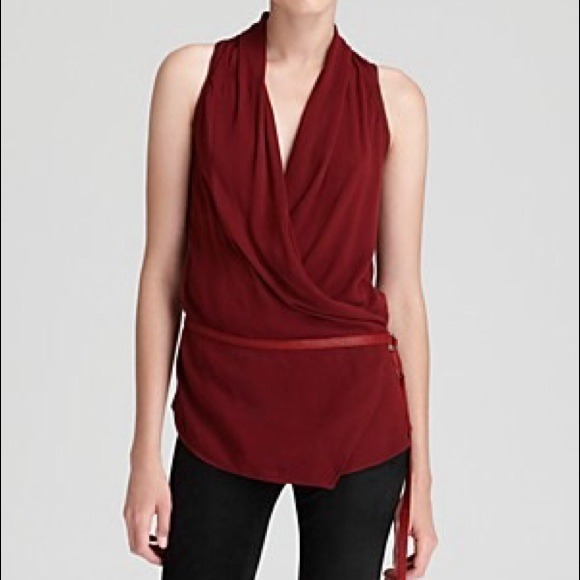 Helmut Lang Red Delta Overwrap Drape Top