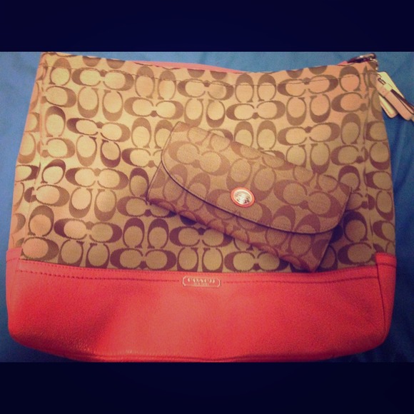 ❤️Authentic❤️ Brown/Coral Coach Bag W/ Extras!