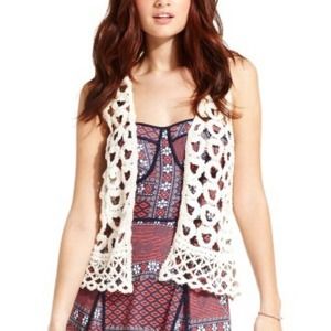 Ivory Crochet Open Vest - XL Juniors