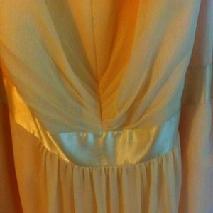 David's Bridal canary, long bridesmaid gown