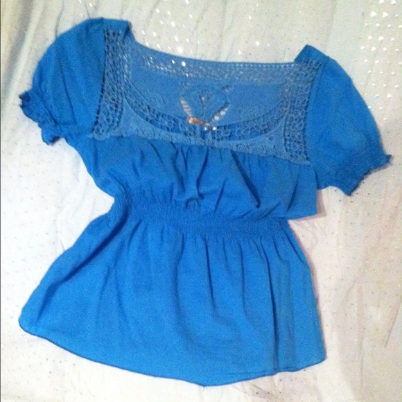 Turquoise crochet baby doll top