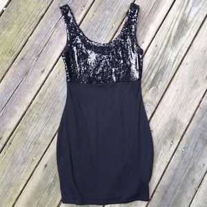 Black sequin body con dress