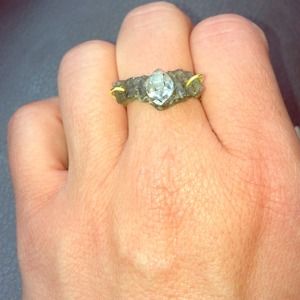 Healing Moldavite and Herkimer Diamond ring