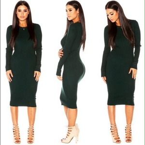 TOPSHOP bodycon midi dress in green