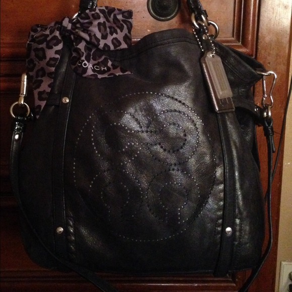 Soft leather coach handbag with leopard  scarf