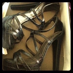 Kardashian Kollection python black heels