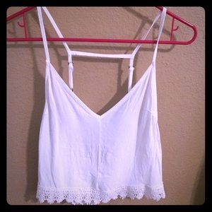 LF White Open Back Crochet Lace Muscle Tank Top
