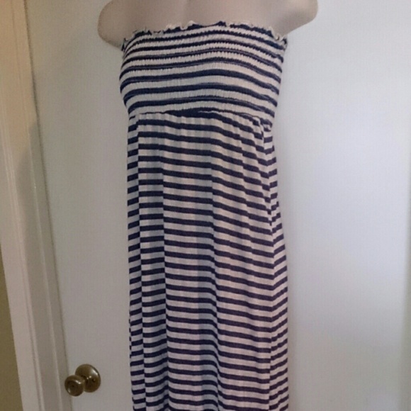 Navy White Stripe High Low Dress - Picture 1 of 2