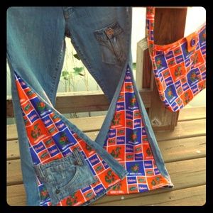 Handmade recycled Flair gator jeans with bag
