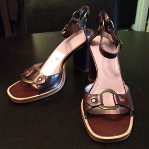 Burgundy brown ankle-strap sandals