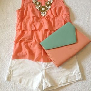 Mint & pink clutch - never used! Fits an iPad!