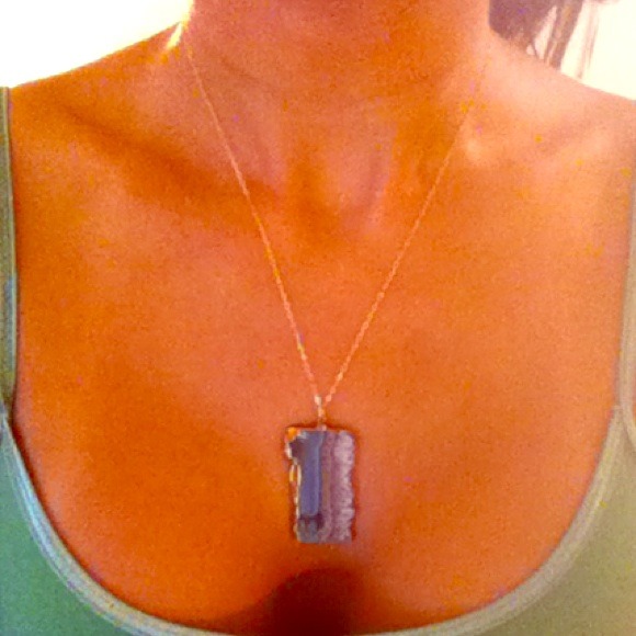 Gold chain necklace with Druzy slice