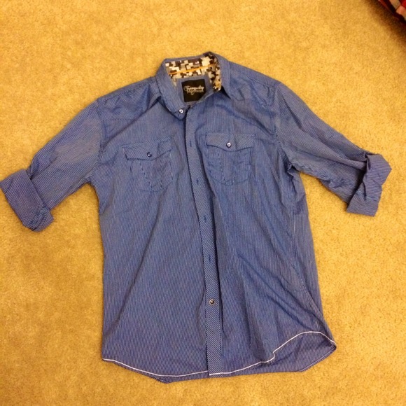 Boys or men's navy and white pin stripe button up!