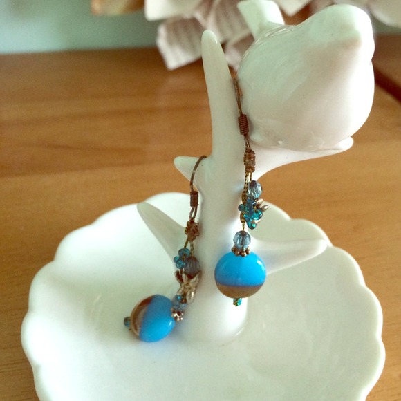 Teal and Gold Accented Earrings