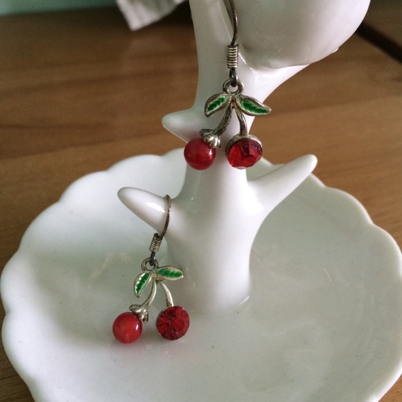 Adorable Jeweled Cherry Earrings
